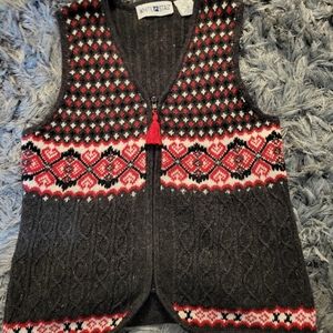 White Stag Zippered Sweater Knit Vest in Red, Charcoal & White~Ladies sz S, EUC